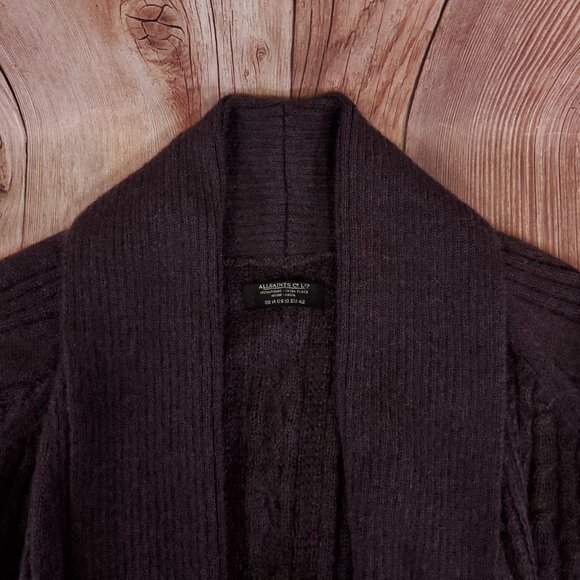 Allsaints Womens Size 10 Galaxy Flex Cardigan Mohair Wool Purple Brown - Picture 7 of 11